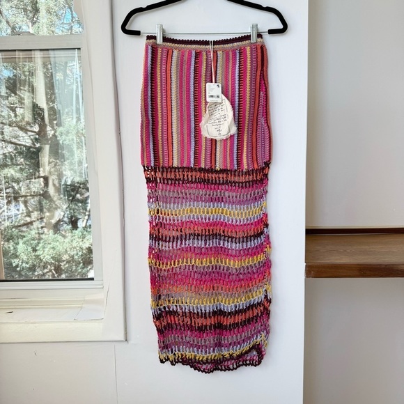 NWT Free People Bali Sunrise Skirt Crochet Knit Mid Rise Long Maxi Rainbow - Picture 4 of 15
